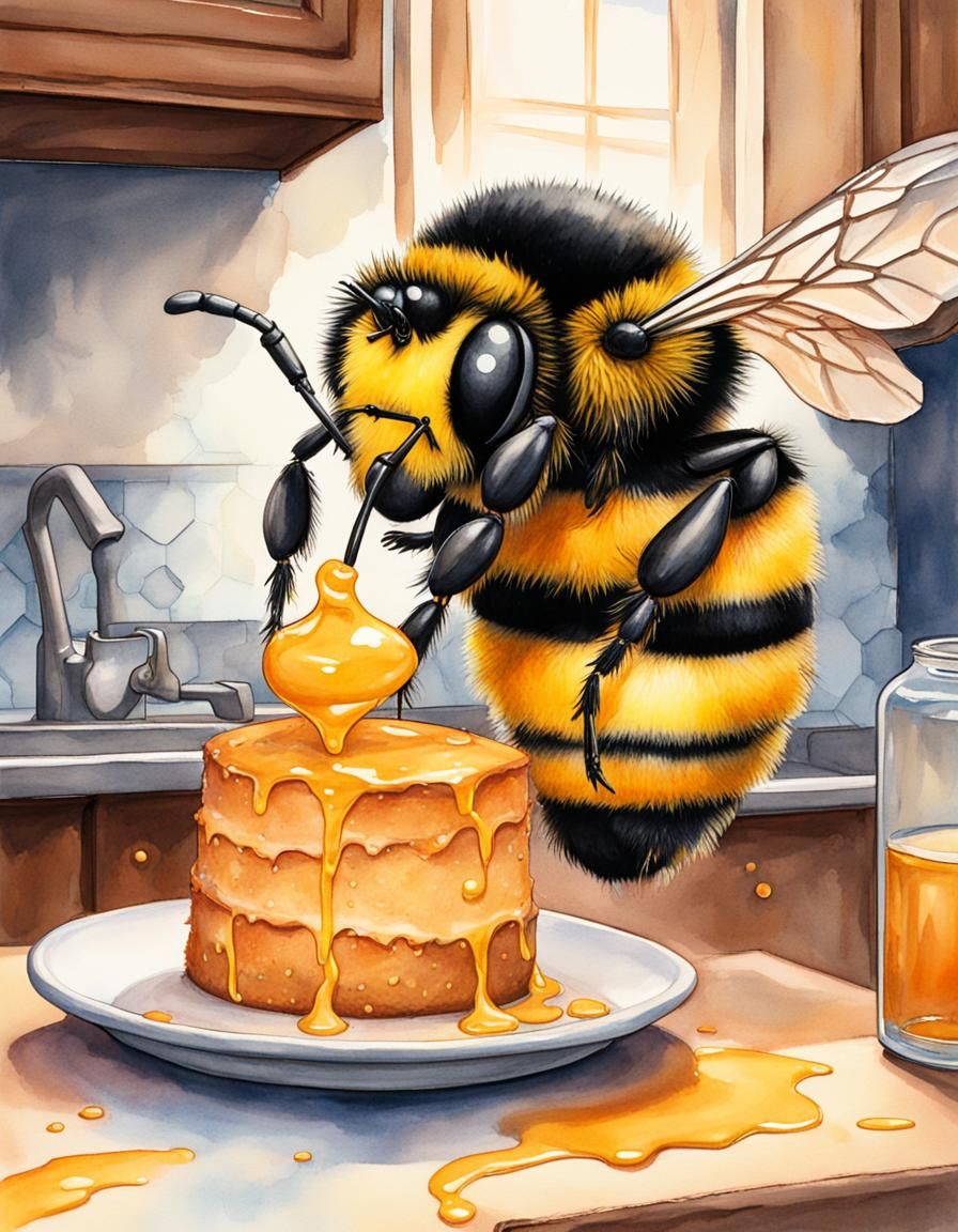 Mrs. Bumblebee Baking Honey Cakes: Watercolor Concept Art