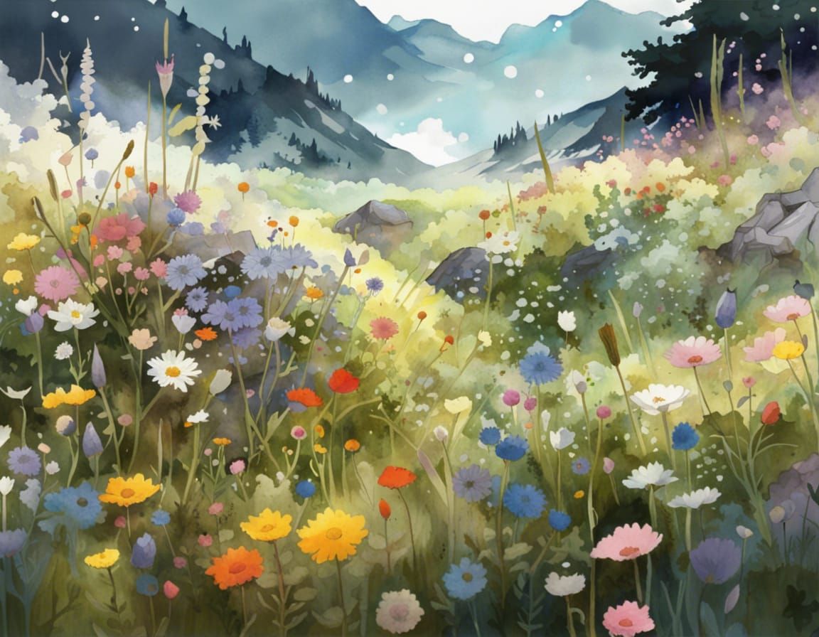 Wildflower Meadow: Maximalist Watercolour Painting