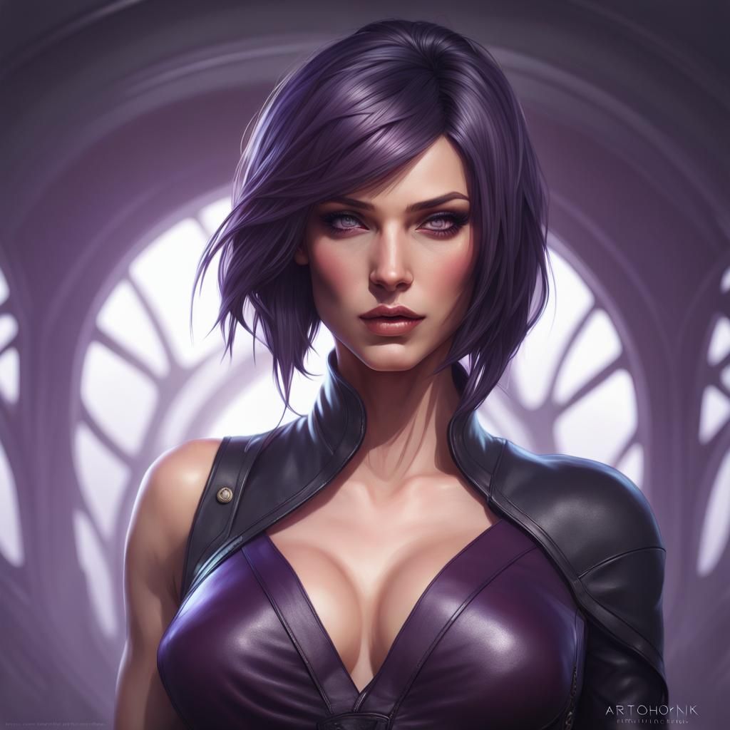 Hyperdetailed Portrait of a Woman with Purple Hair
