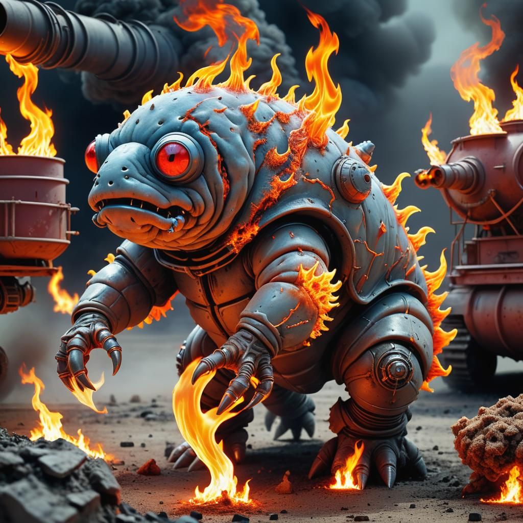 Flaming Chibi Tardigrade in Mad Max Wasteland