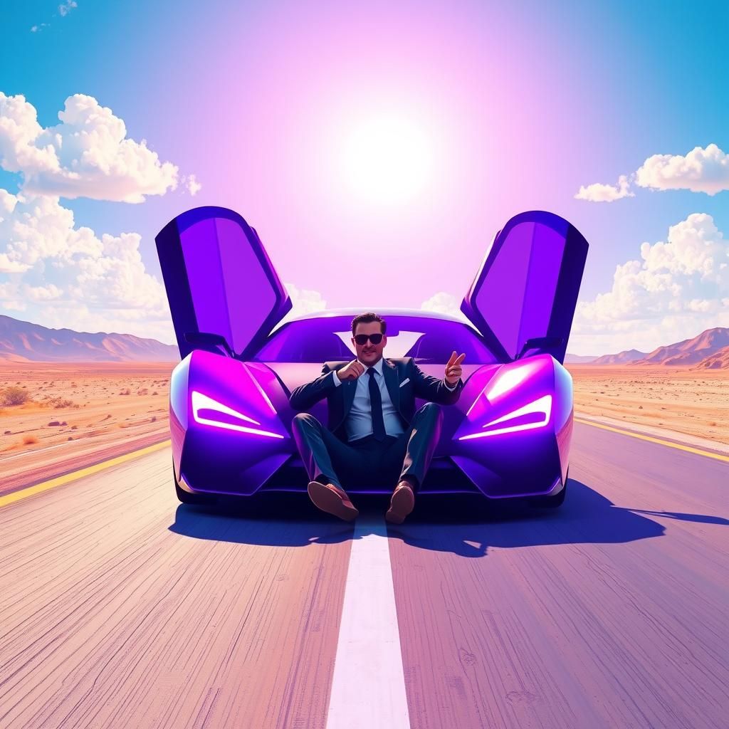 Millionaire Drives Futuristic Car with Purple Headlights