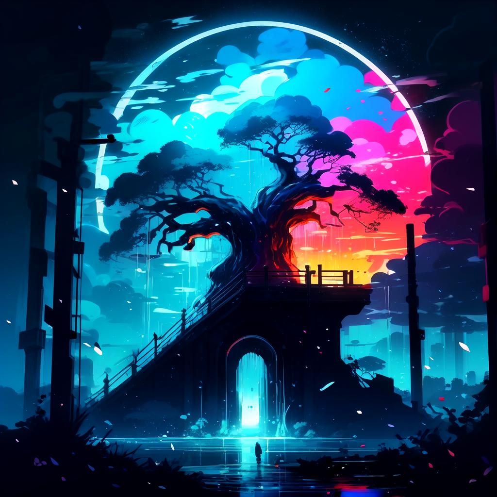 Balkan Town Bridge in Stained Glass Mosaic