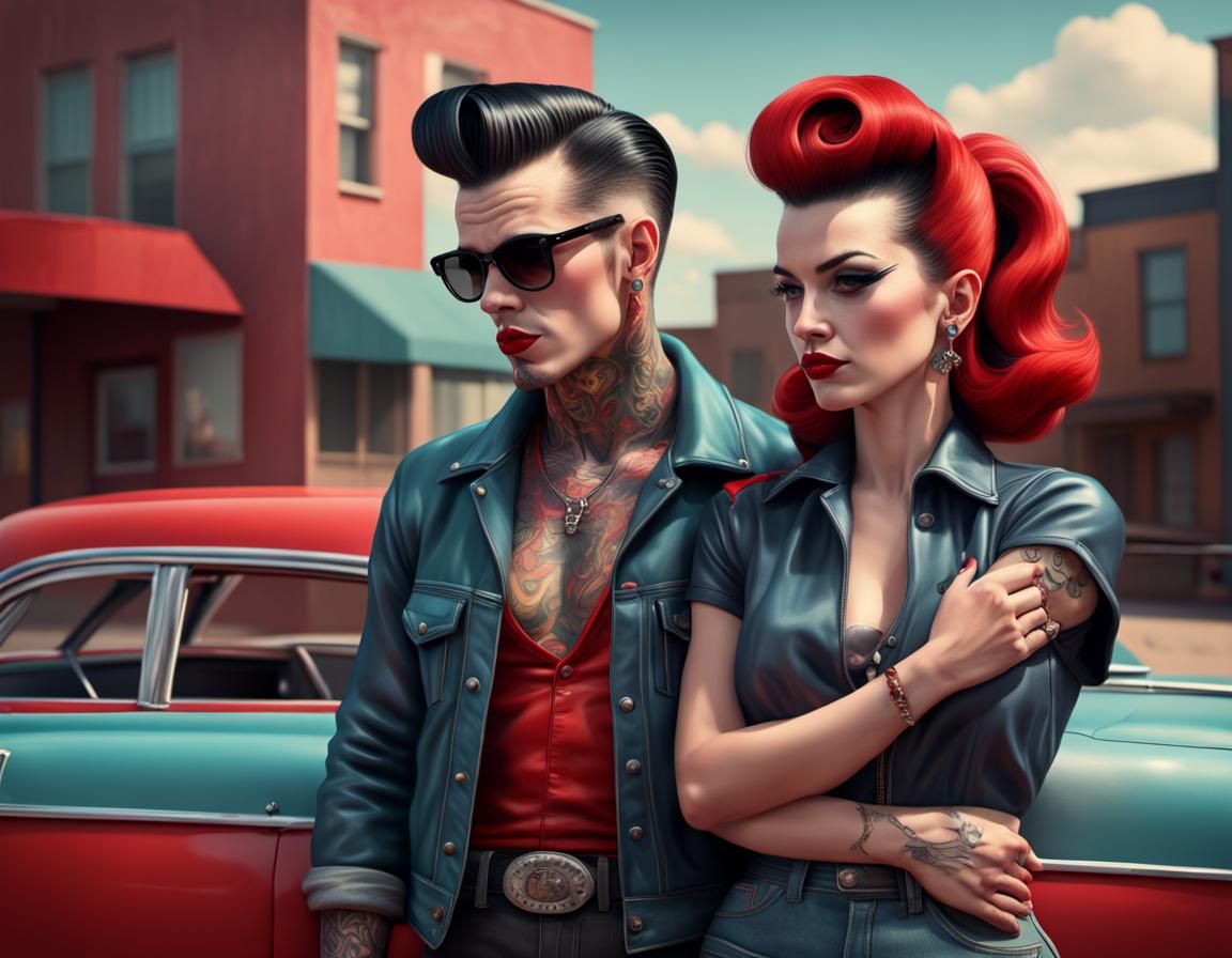 Rockabilly Couple in Hyperrealistic 3D Concept Art