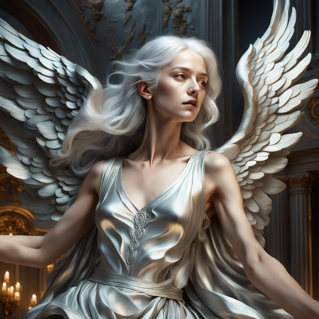 Angelic Sculptor in Baroque Style With Silver Hair