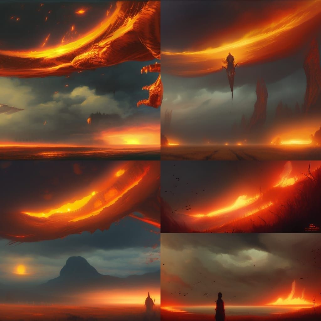 Fiery Horizons and Starry Night: Fantasy Concept Art