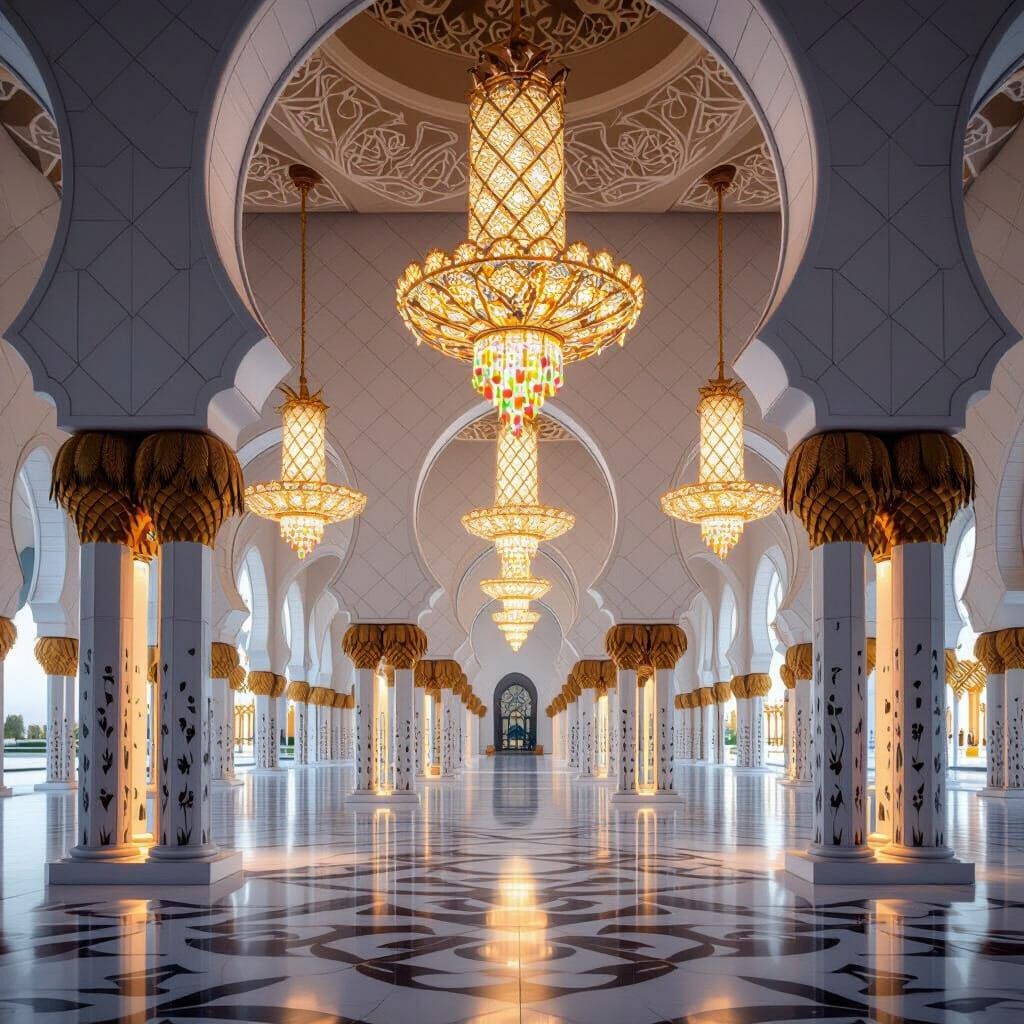 Grand Mosque Interior in Abu Dhabi: Photorealistic View