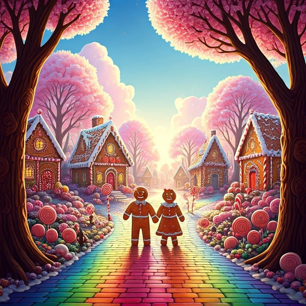 Whimsical Gingerbread Village in a Fantastical Wonderland