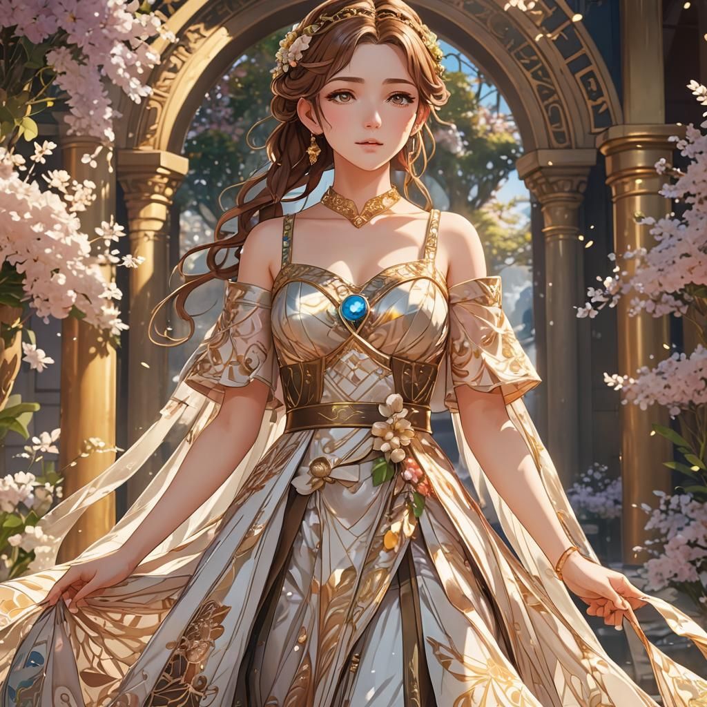 Elegant Hera Anime Art in Wedding Guest Attire