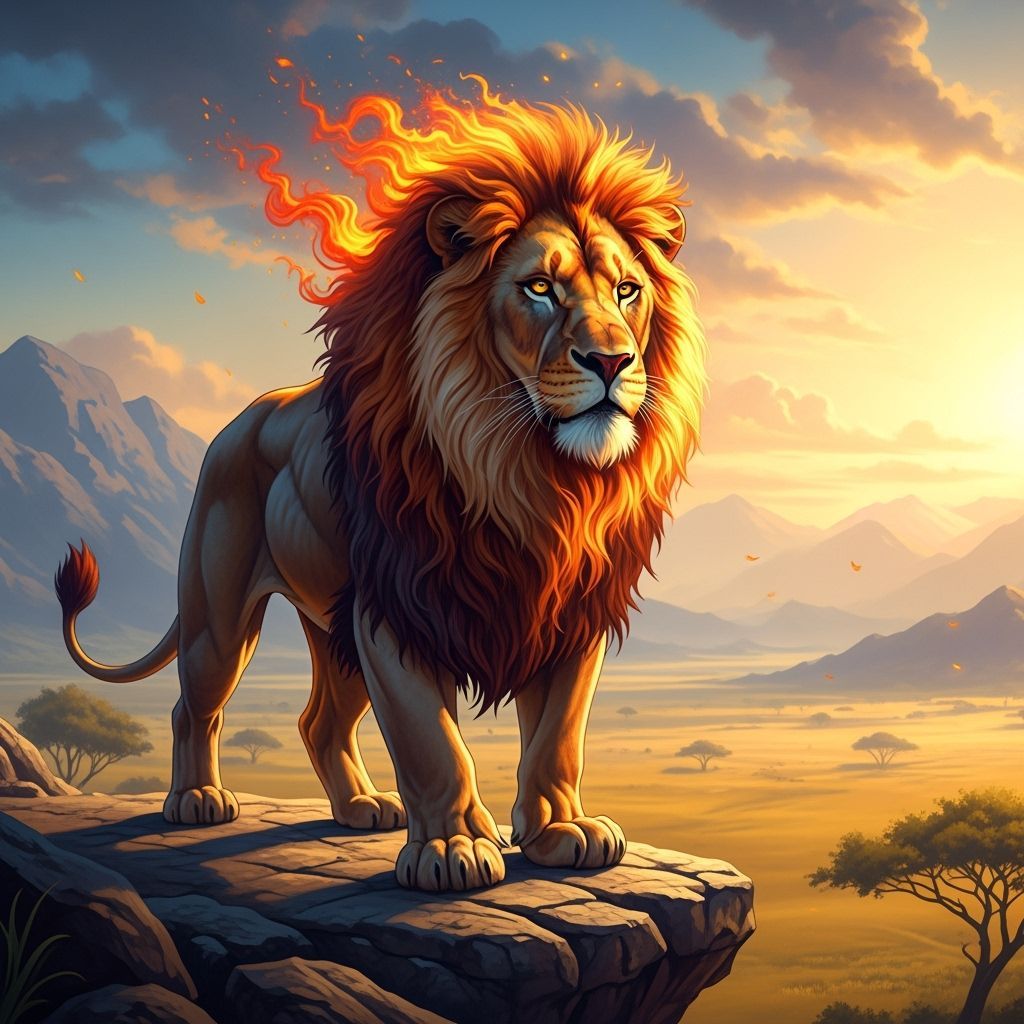 Majestic Lion Overlooking Savanna, Hyperrealistic Art