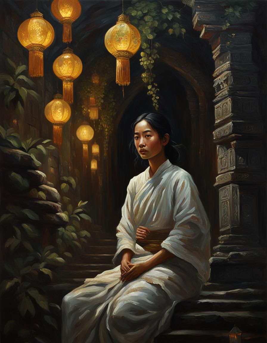 Eerie Thai Ghost in Dark Academic Style