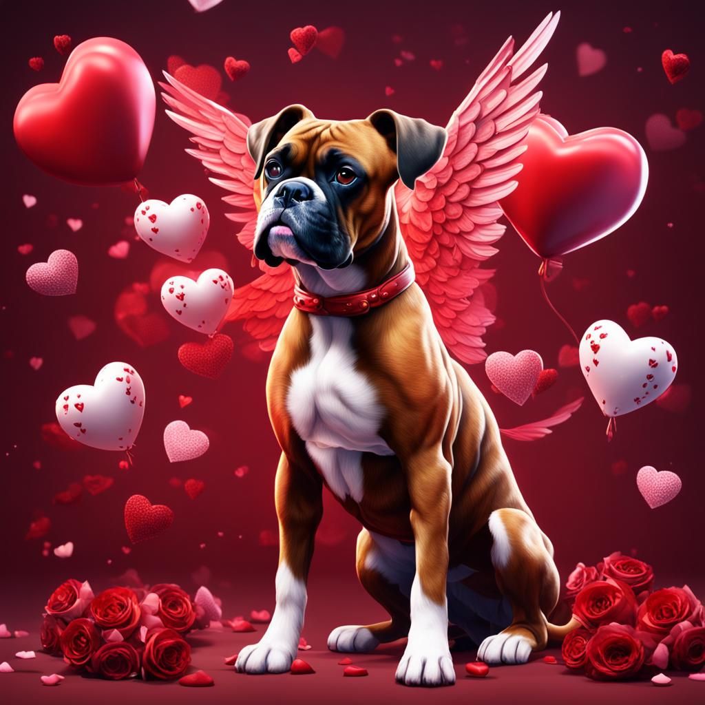 Cupid Boxer Dog Valentine's Day Art