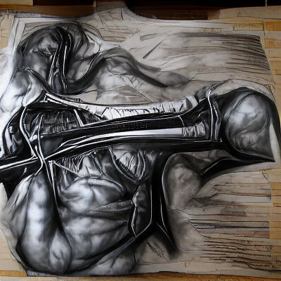 Macabre Polearm Crafted from Human Remains: Charcoal Art