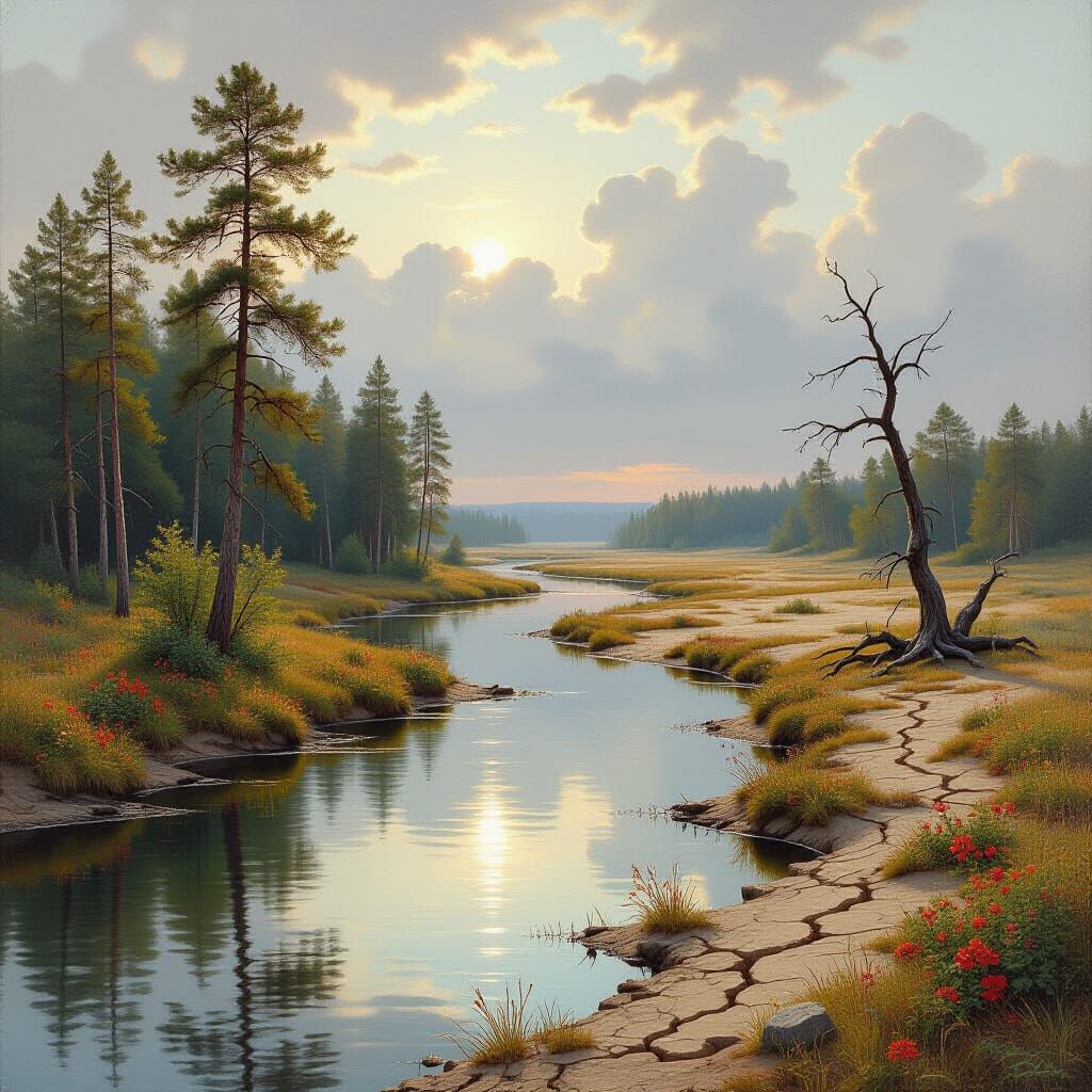 River Divides Forest and Desert Landscape