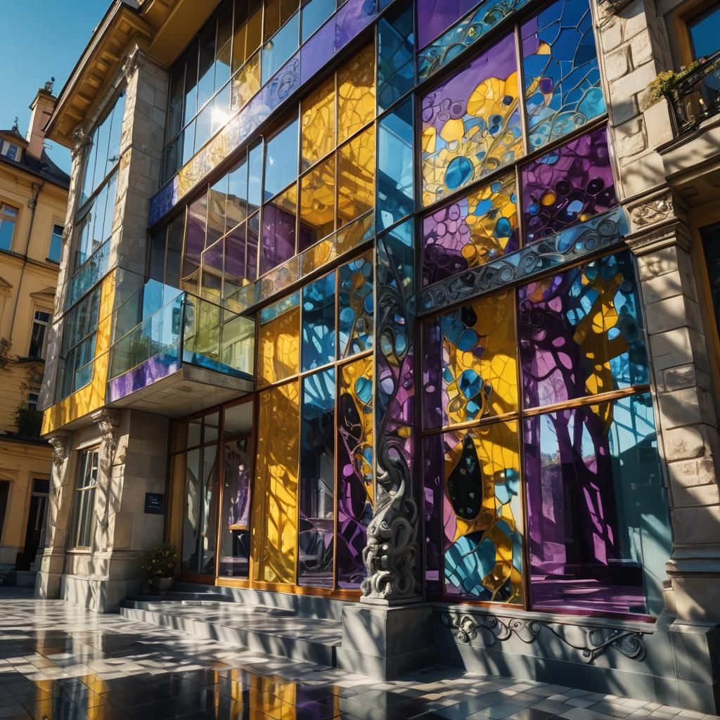 Modern Glass Villa in Prague: Oil Painting Style