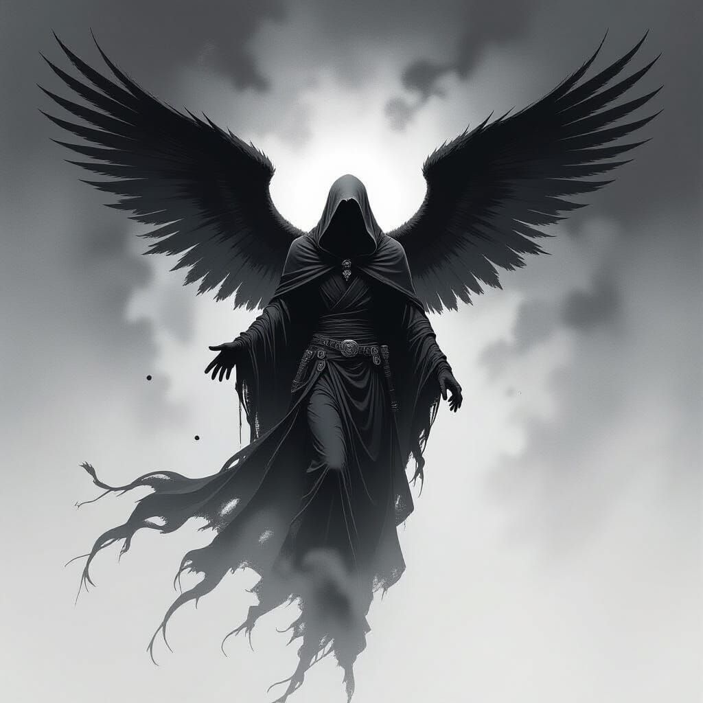 Angel of Death in Black and White Splash Art Style