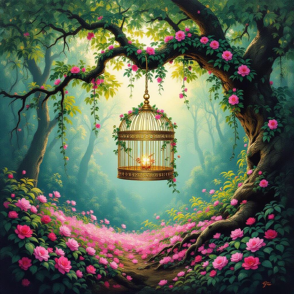 Enchanted Forest Birdcage Adorned with Flowers