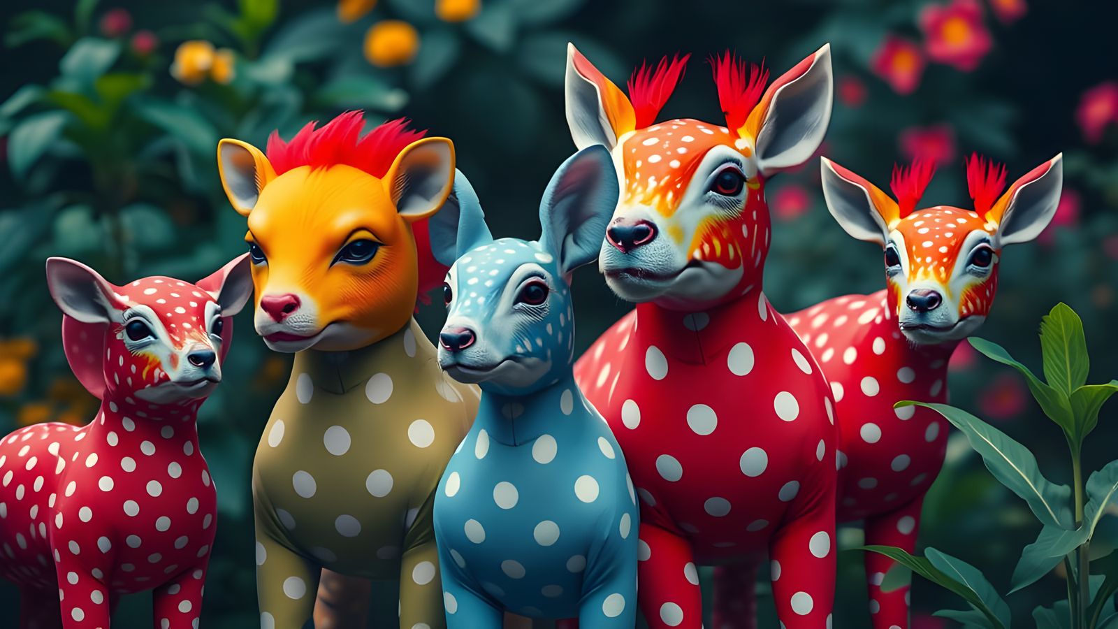 Animals in Polka Dots: Hyperrealistic 64 Megapixel Scene