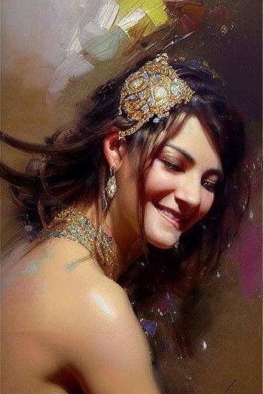 Brunette Greek Goddess in Detailed Oil Painting
