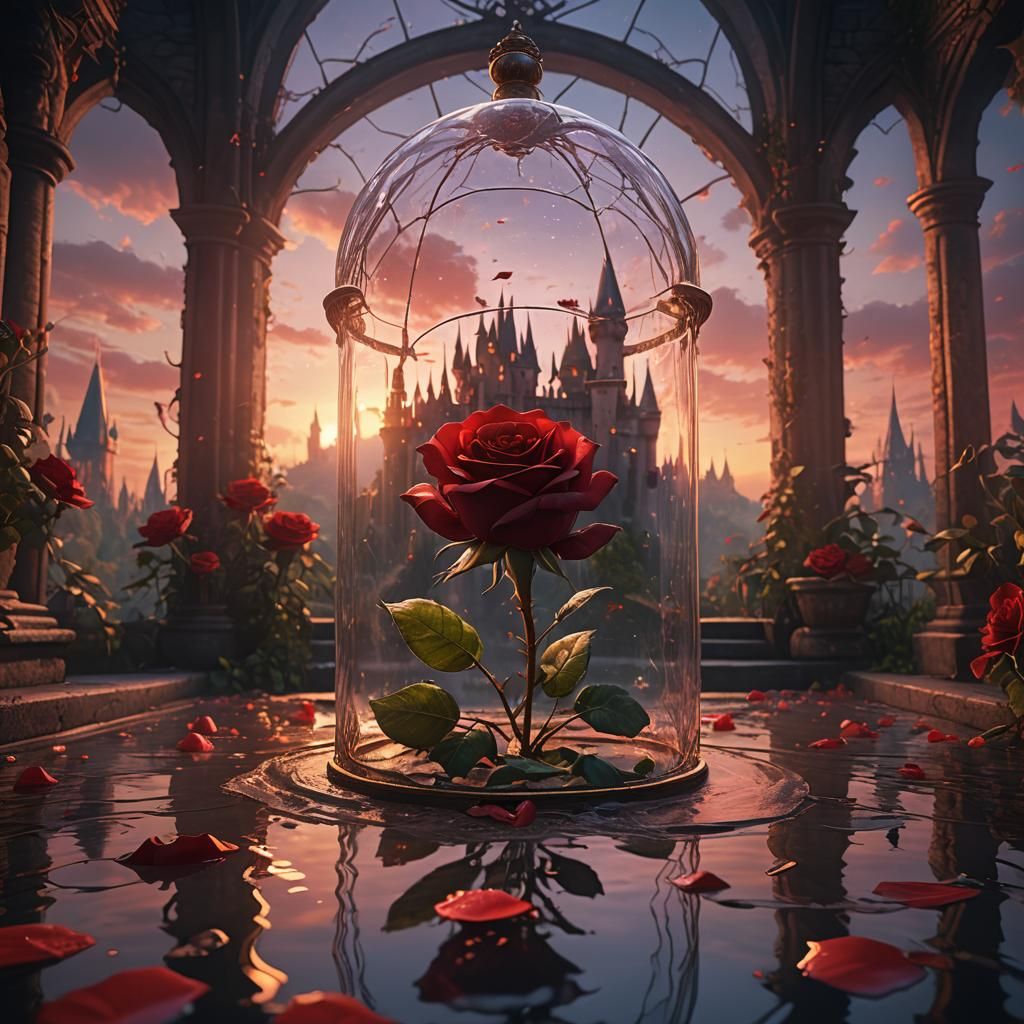 Enchanted Dying Rose Under Glass Cover