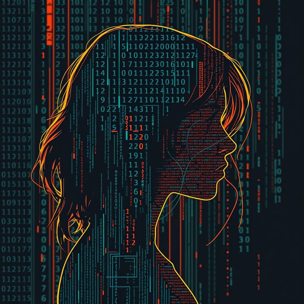 Girl's Profile in a Cyberpunk Binary World