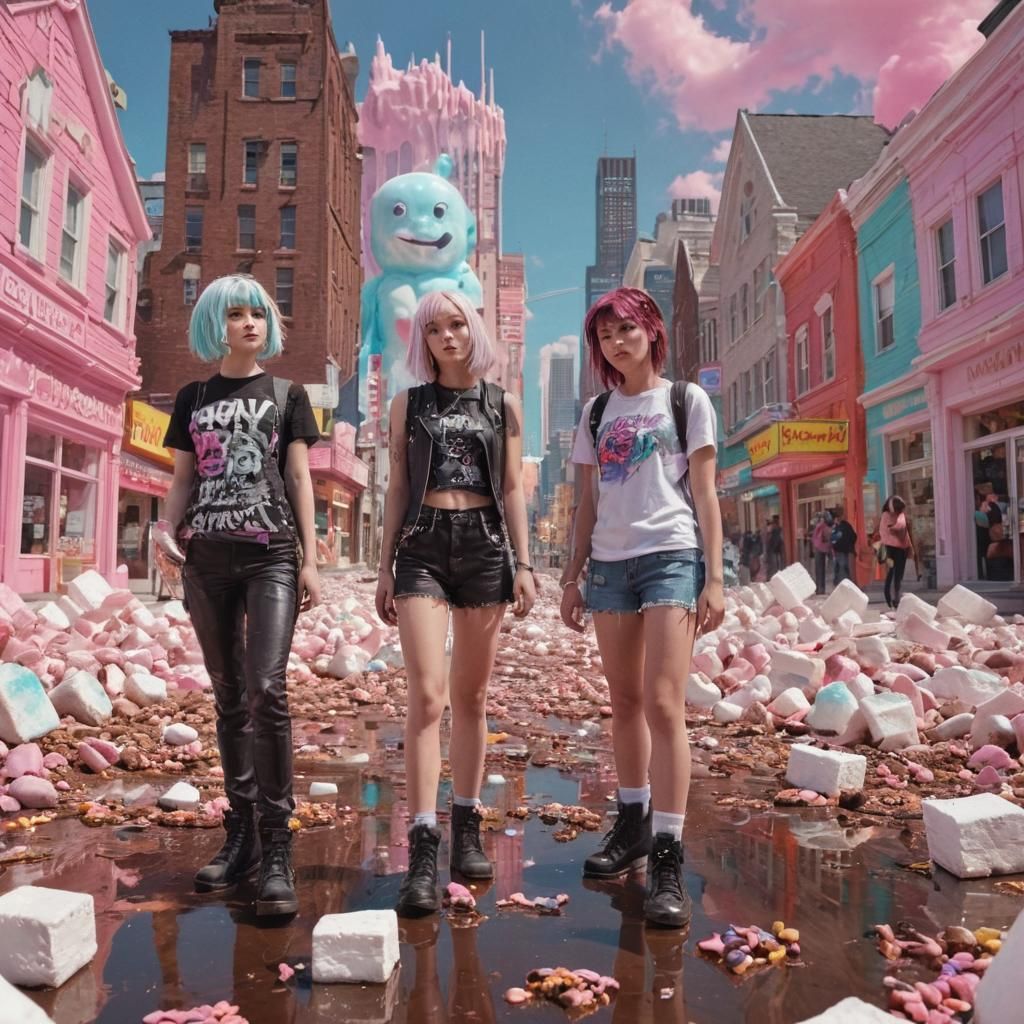 Candy-Punk Meeting in a Surreal Neon City