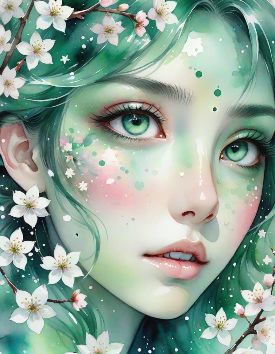 Dreamy Watercolor Eyes with Celadon Stars