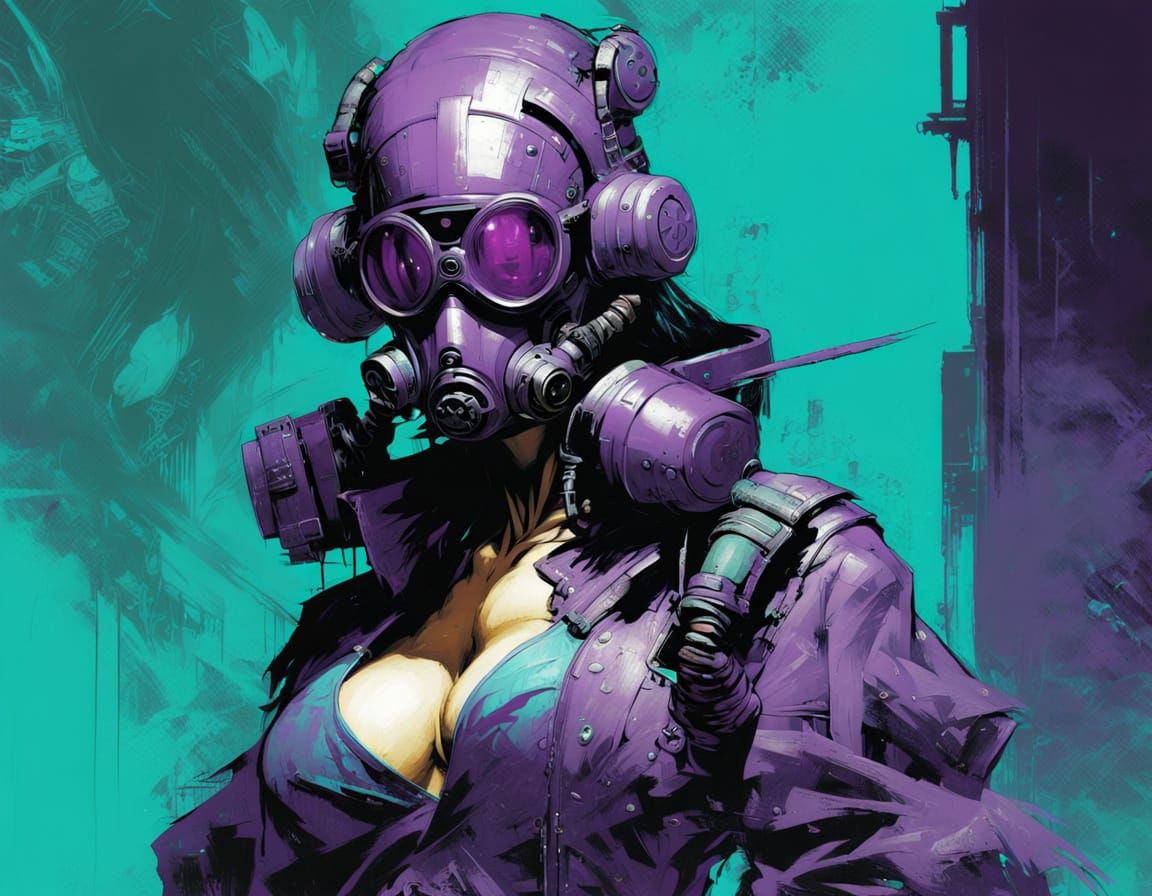 Cyberpunk Swordfighter Portrait in Dimly Lit Server Room