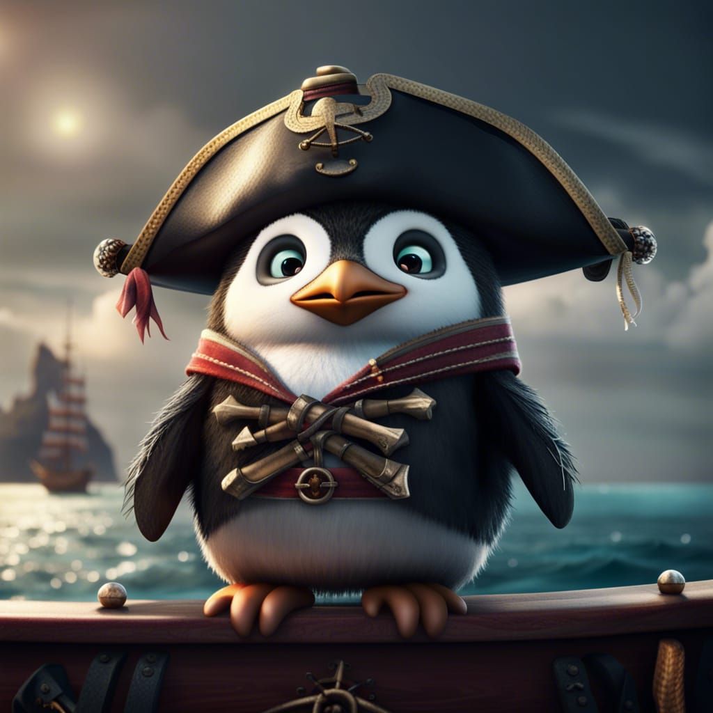 Pirate Penguin on a Ship: Digital Matte Painting