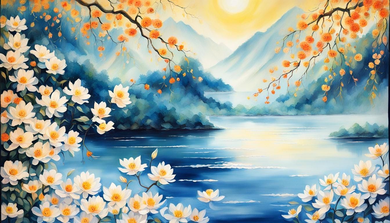 Melancholic Asian Painting of Plum Blossoms