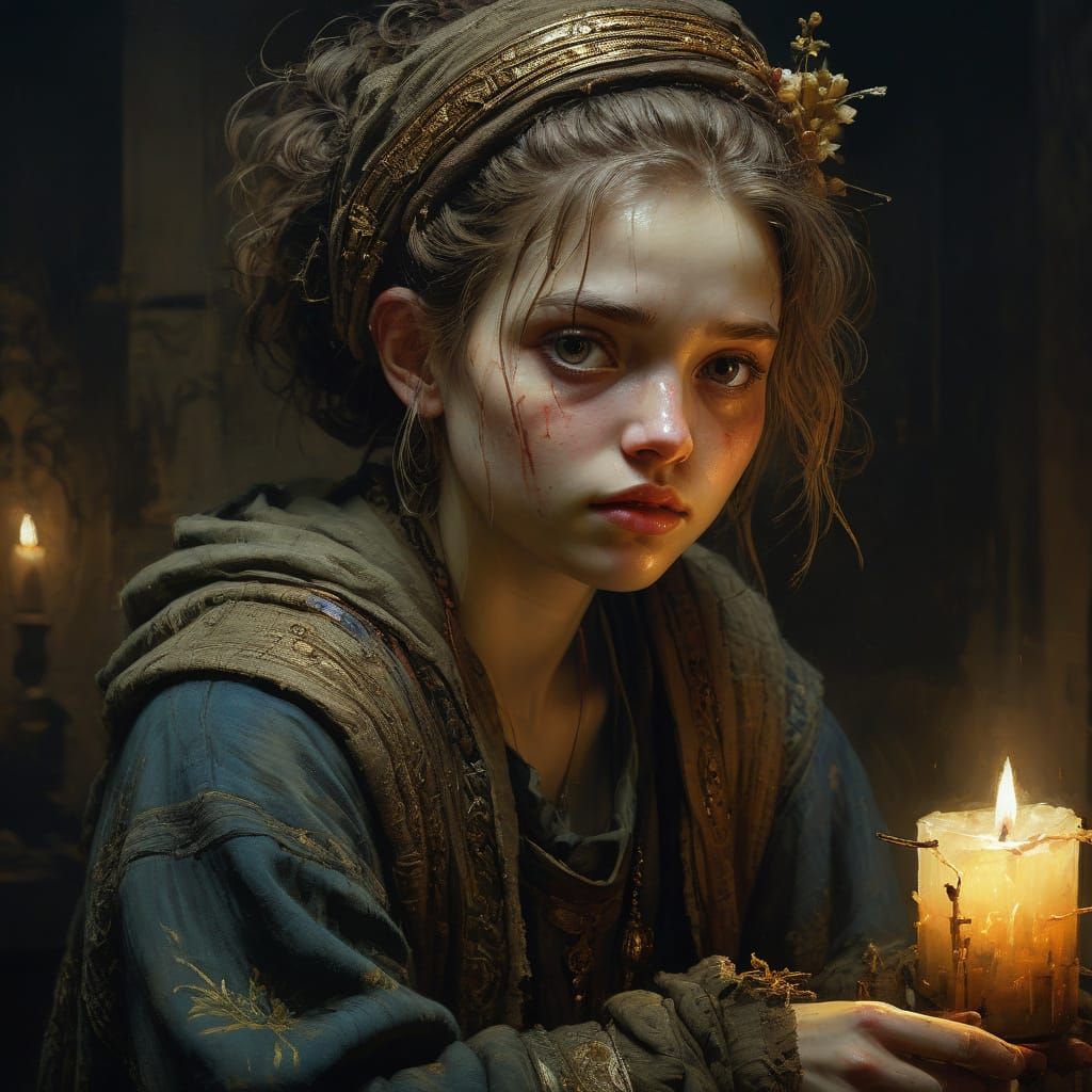 renaissance painting of beautiful medieval  portrait of a young child with intense, captivating eyes