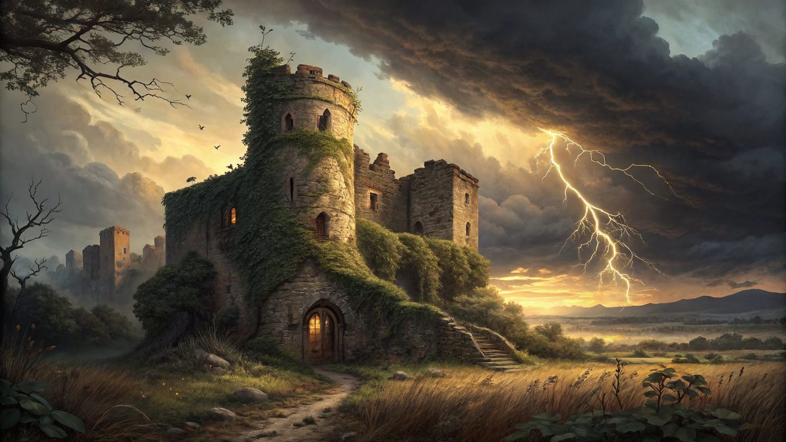 Ruined medieval castle walls