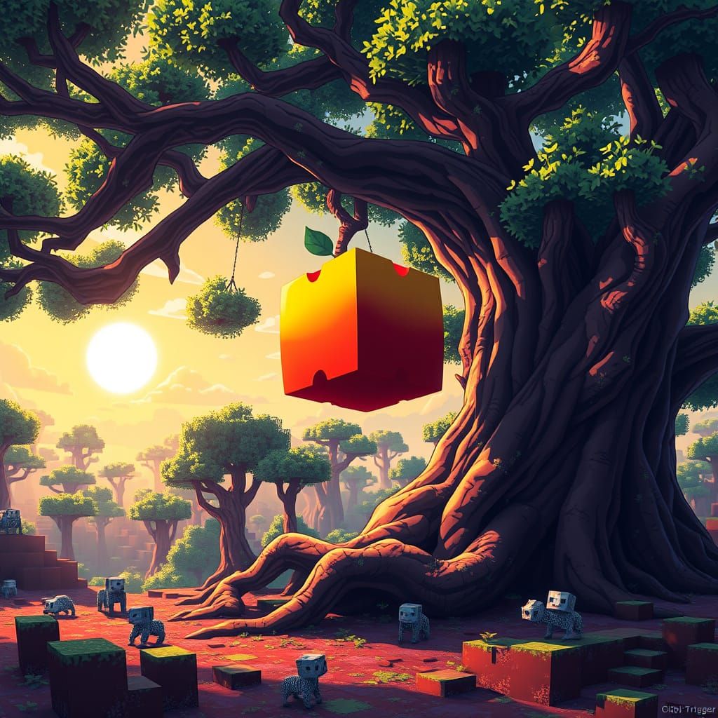 Surreal Tree of Wonder in Vibrant Minecraft World