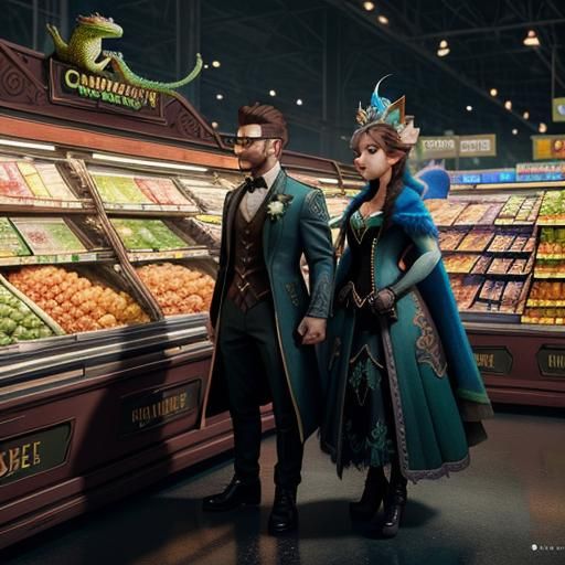 Chipmunk and Lizard Wedding in Supermarket, Detailed Matte P...