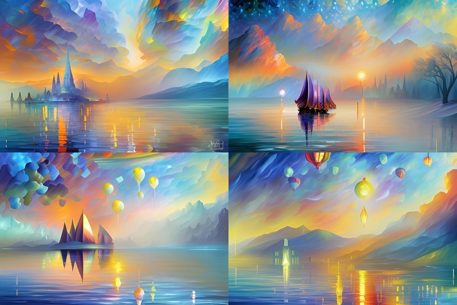 Iridescent Fantasy Landscape in Vector Art Style