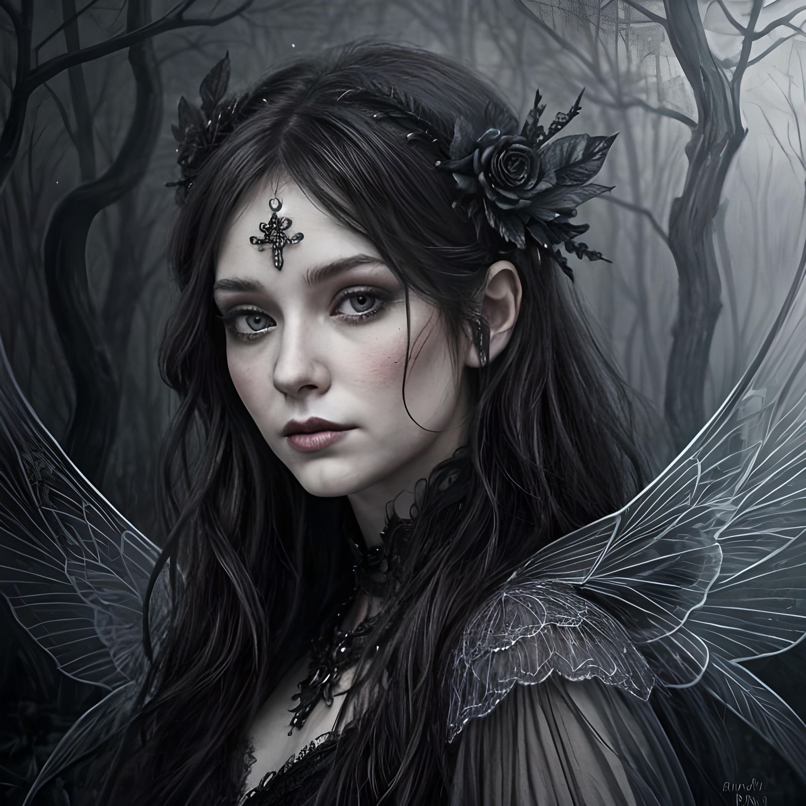 Gothic Fairy Charcoal Drawing