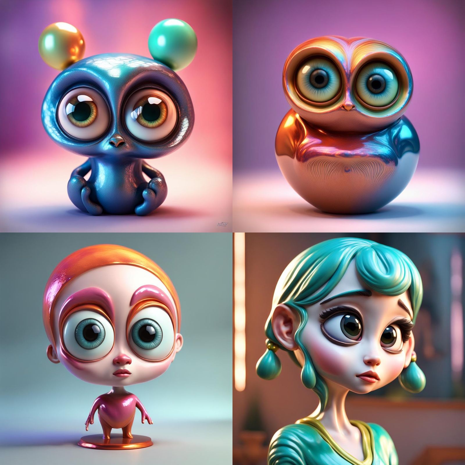 Metallic Nerikomi-Glaze Sculpture with Big Eyes