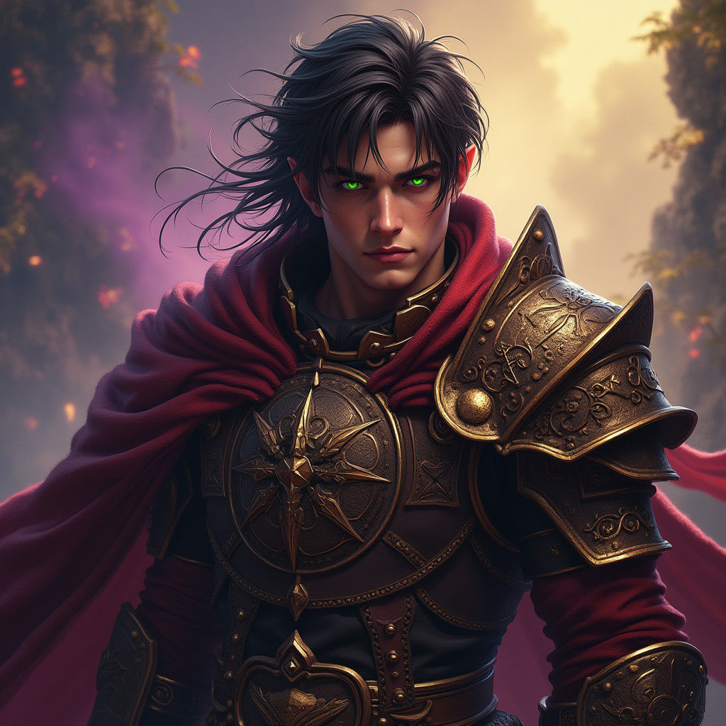 Half-Elf Warrior in Crimson Armor: Dark Fantasy Art