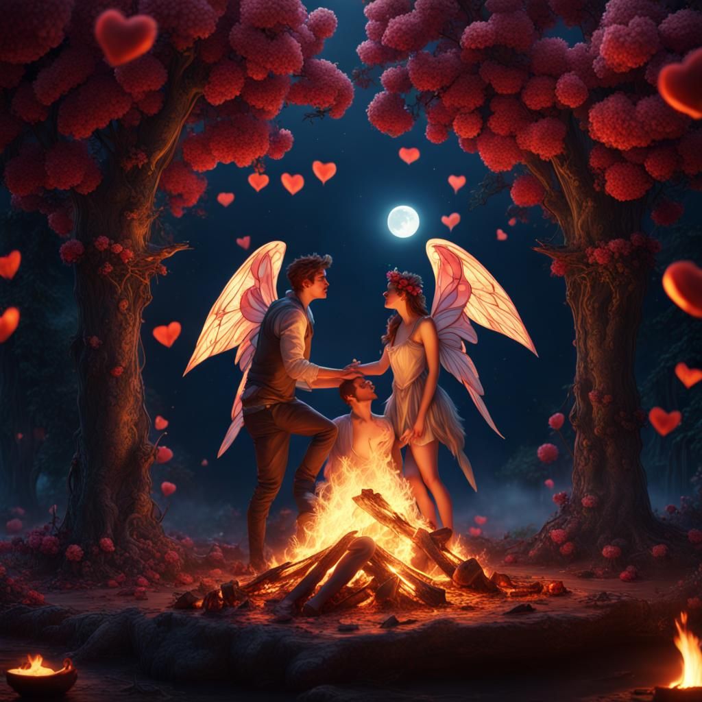Fantasy Fairy Kissing Boyfriend, Detailed Matte Painting