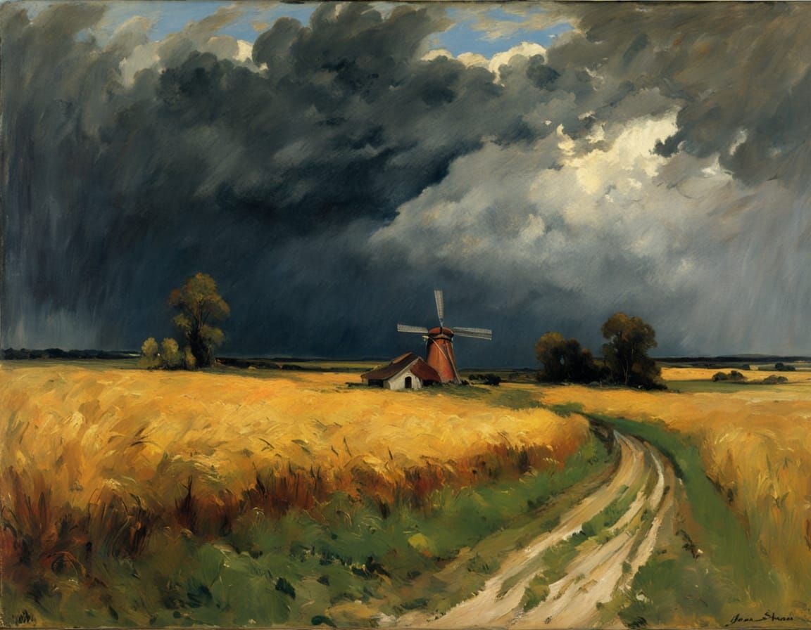 Wheat Fields Before the Storm: An Oil Painting