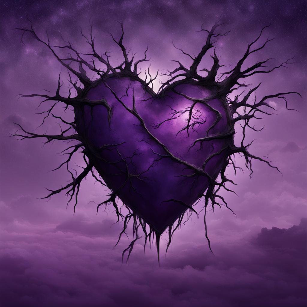 Scarred Heart Mending in Dark Purple Sky