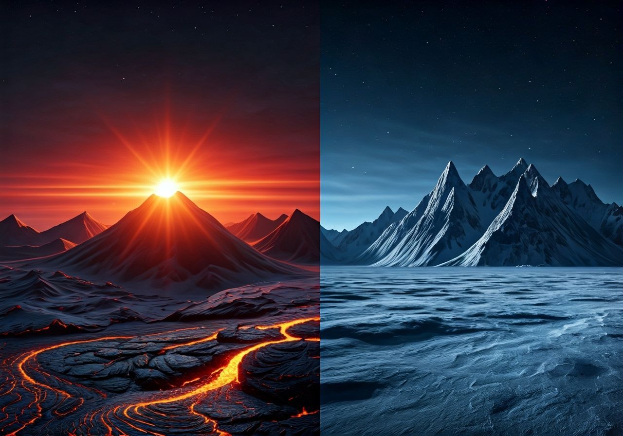 Fiery Volcano Meets Frozen Tundra: A Dramatic Landscape