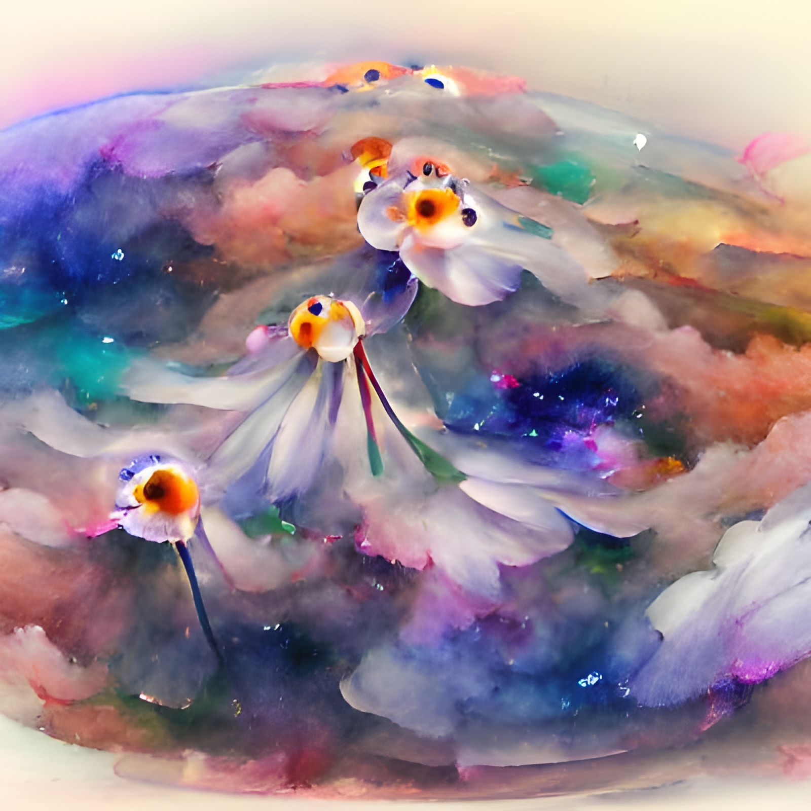 Ethereal Watercolor Daisies in a Dreamscape Cosmos