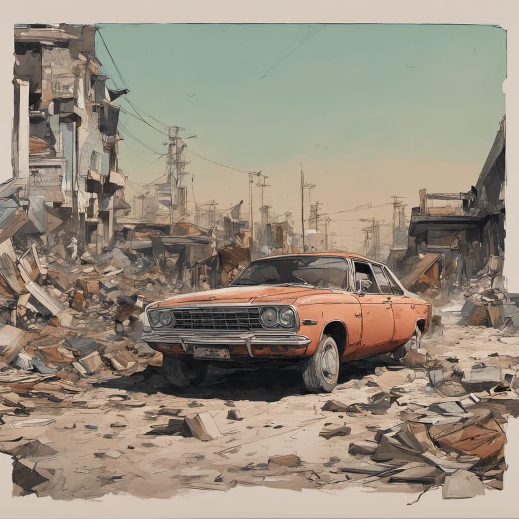 Post-Apocalyptic Empire State Building with Bison, 3D Render