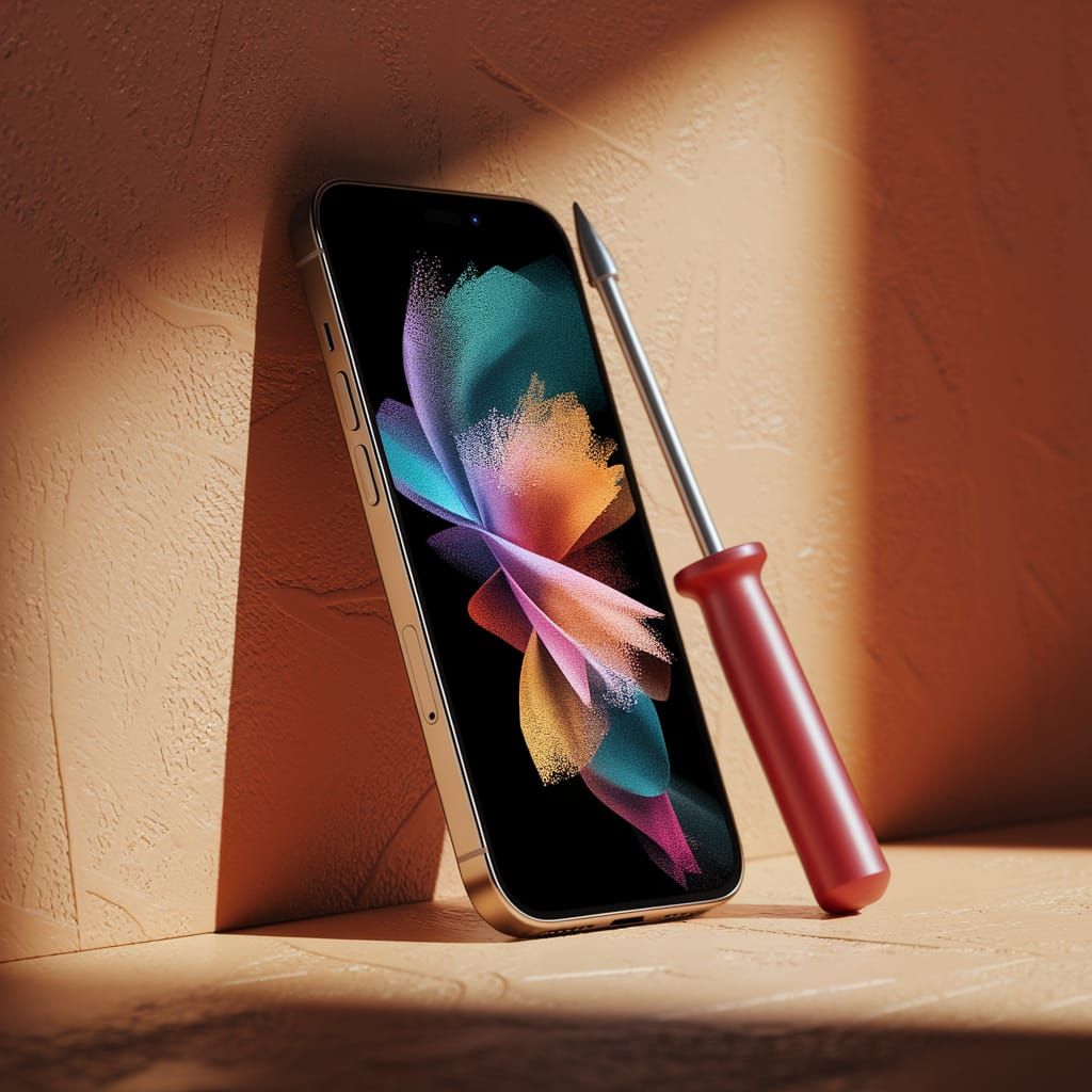 Sleek Smartphone Meets Vintage Screwdriver in Digital Artwor...