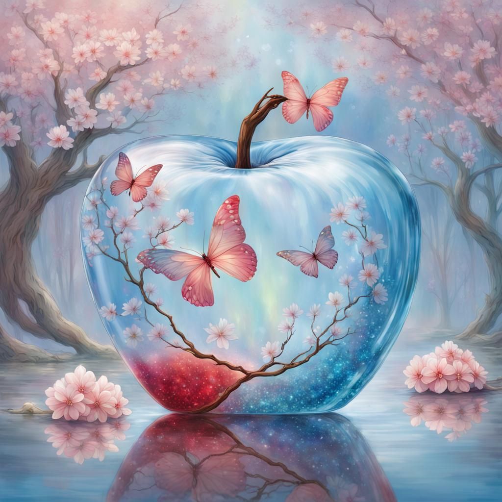 Opalescent Crystal Apple with Butterflies