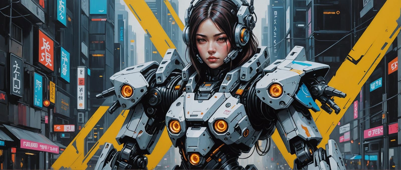Cyberpunk Mech Suit Anime Acrylic Painting