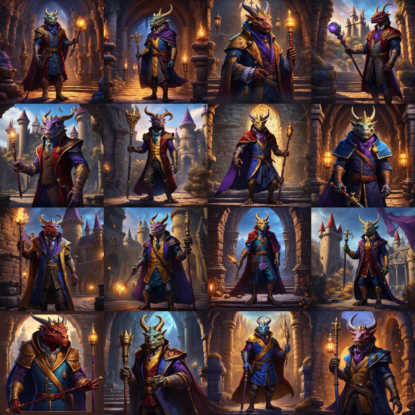 Red Argonian King with Wizard Staff, Fantasy Art