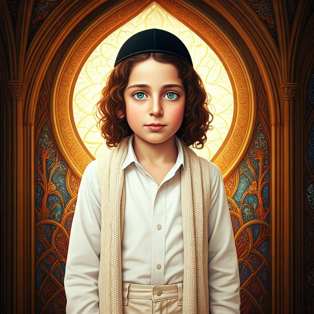 Stained Glass Portrait of a Captivating Hasidic Youth