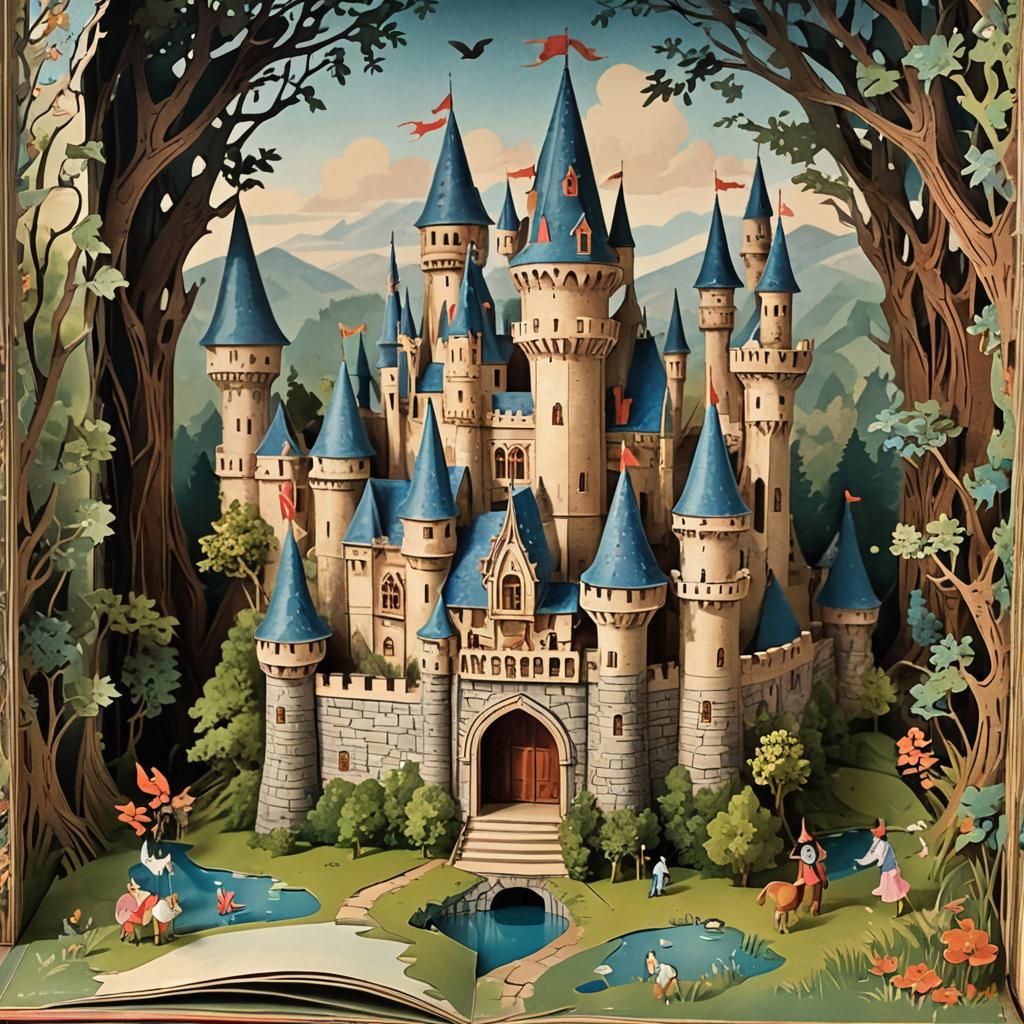 Antique Pop-Up Book with Fairytale Castle