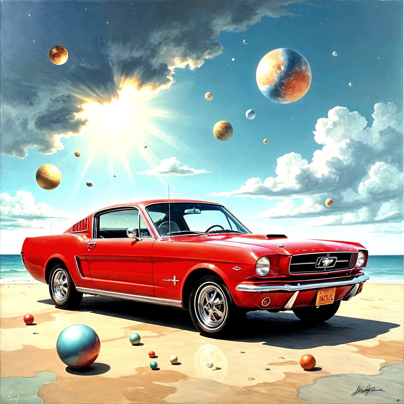 Surreal 1964 Red Mustang in Ethereal Light